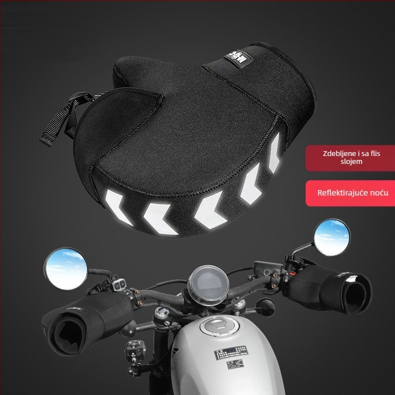 Navlaka za upravljač motocikla, univerzalna, zimska debela s polar fleece i SBR diving cloth, reflektirajuća
