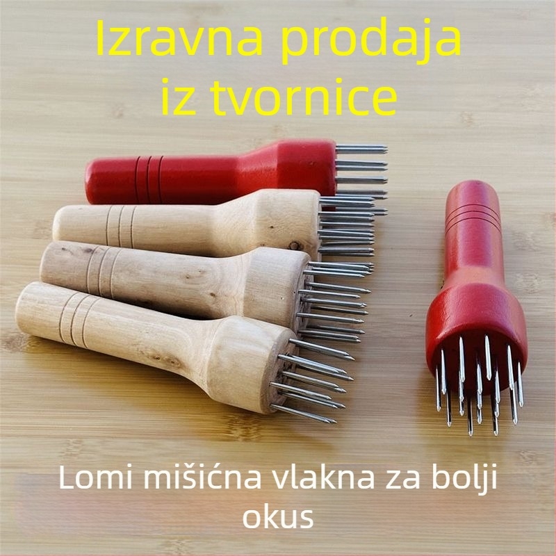Alat za mekšanje mesa s inox iglama i drvenom drškom — verzije s 13/17/21 igala