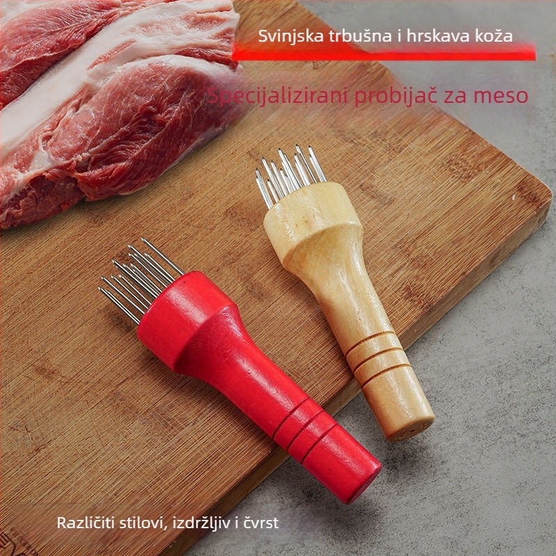 Alat za mekšanje mesa s inox iglama i drvenom drškom — verzije s 13/17/21 igala