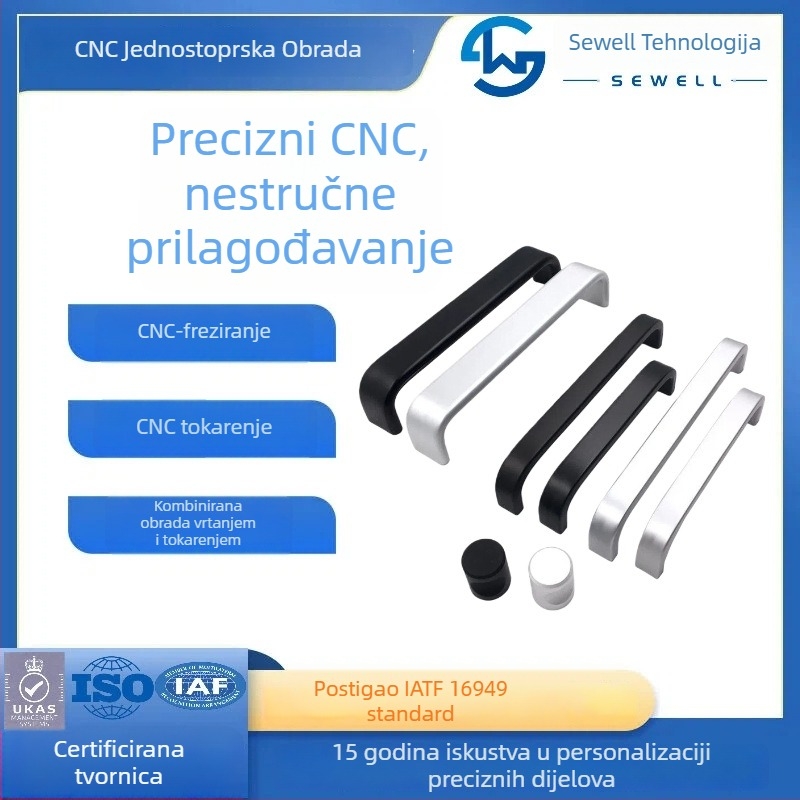 Drška za vrata garderobe od aluminijskog legura, oblik šipke, skrivena montaža, sredina ploče, moderni minimalistički stil