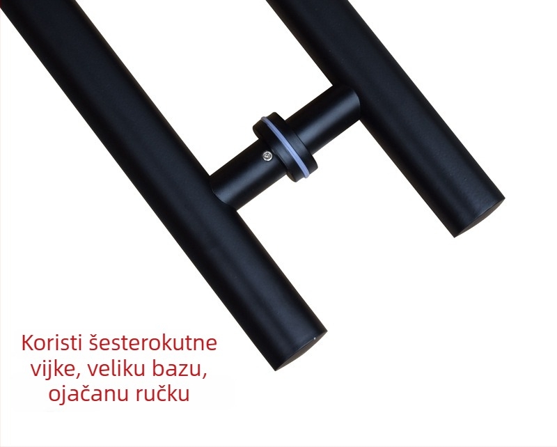 Mat crna ručka od nehrđajućeg čelika za staklena vrata s crnim okvirom, velika ručka