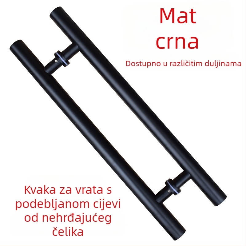 Mat crna ručka od nehrđajućeg čelika za staklena vrata s crnim okvirom, velika ručka
