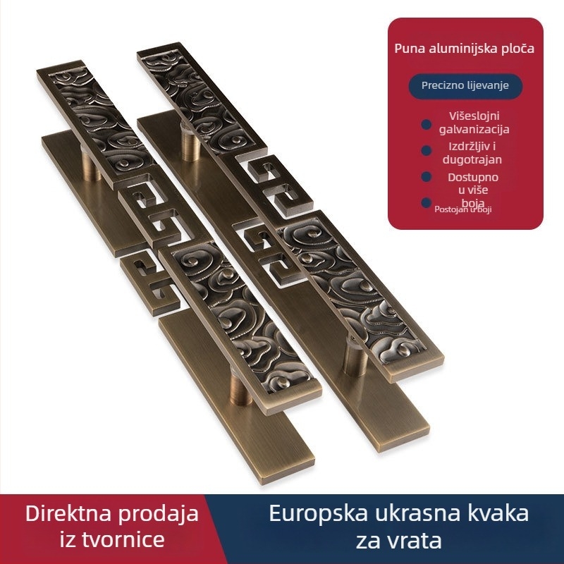 Ručka za staklena vrata u europskom stilu, debela aluminijska izrezbarena ručka s motivom oblaka i antik bakrenim završetkom, reljefni dizajn za vilu
