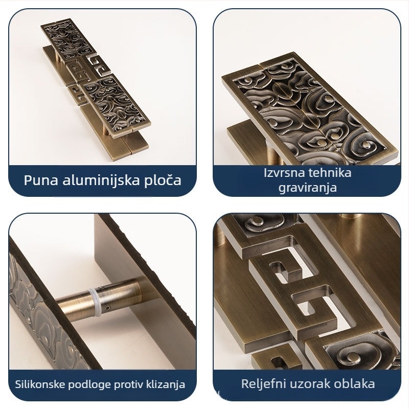 Ručka za staklena vrata u europskom stilu, debela aluminijska izrezbarena ručka s motivom oblaka i antik bakrenim završetkom, reljefni dizajn za vilu