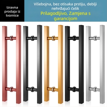 Rukohvat za staklena vrata od nehrđajućićeg čelika s kvadratnom cijevi, otporan na otiske prstiju, završna obrada ružičasto zlatna i crni titan, bez okvira, za klizna drvena vrata