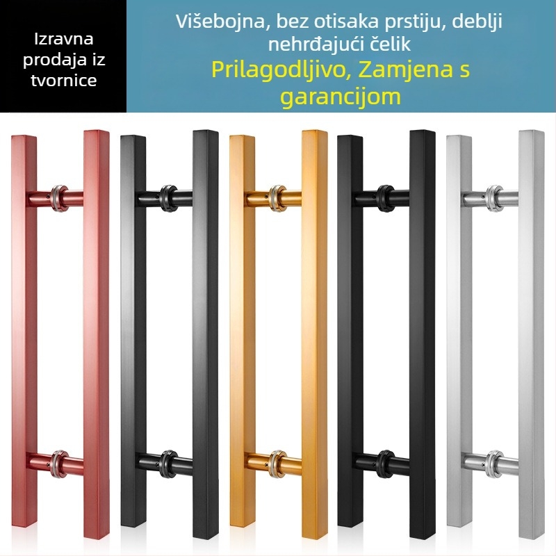 Rukohvat za staklena vrata od nehrđajućićeg čelika s kvadratnom cijevi, otporan na otiske prstiju, završna obrada ružičasto zlatna i crni titan, bez okvira, za klizna drvena vrata