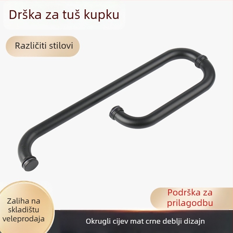 Kvaka za vrata - polirano nehrđajuće čelik, okrugli cijev, za staklena vrata tuša, moderni minimalistički stil, prilagodljiva