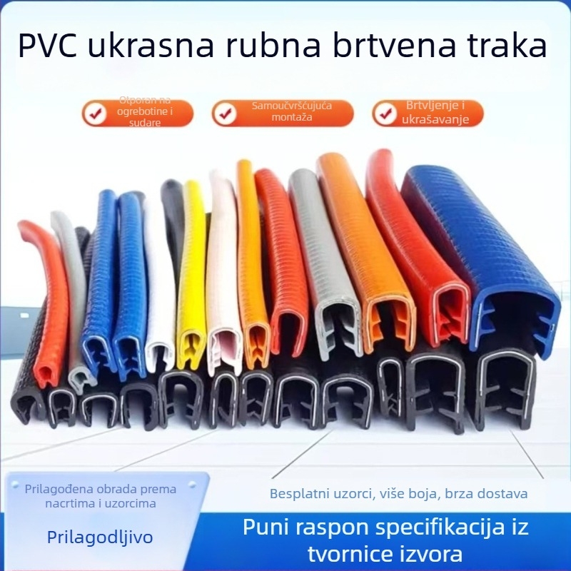 PVC profil za zaštitu vrata, U-oblik trake, crna, model 0147, univerzalno, od 6 mm