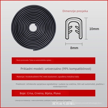 U-oblik zaštitna traka za rub vrata automobila | PVC | Model: U-shaped | Univerzalna kompatibilnost | Mogućnost prilagodbe