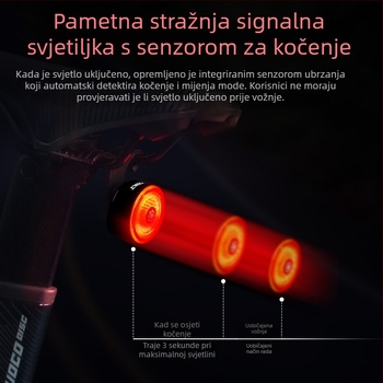 Tu Liao stražnja svjetiljka za bicikl s inteligentnim senzorom kočenja, za noćnu vožnju na cestovnim i planinskim biciklima, punjiva uz dodatnu opremu za punjenje