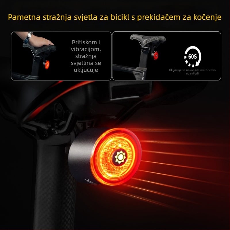 Tu Liao stražnja svjetiljka za bicikl s inteligentnim senzorom kočenja, za noćnu vožnju na cestovnim i planinskim biciklima, punjiva uz dodatnu opremu za punjenje