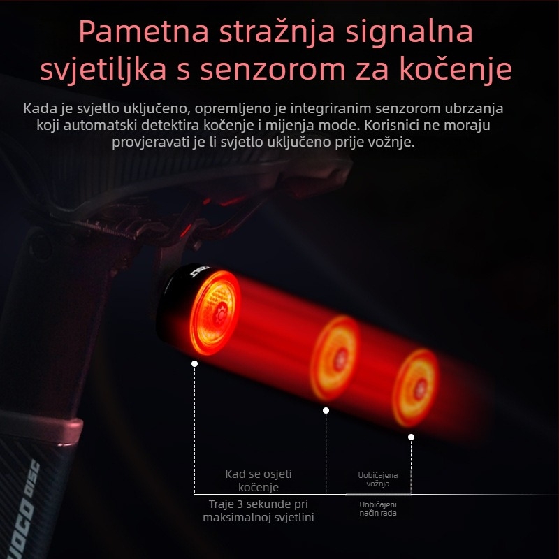 Tu Liao stražnja svjetiljka za bicikl s inteligentnim senzorom kočenja, za noćnu vožnju na cestovnim i planinskim biciklima, punjiva uz dodatnu opremu za punjenje