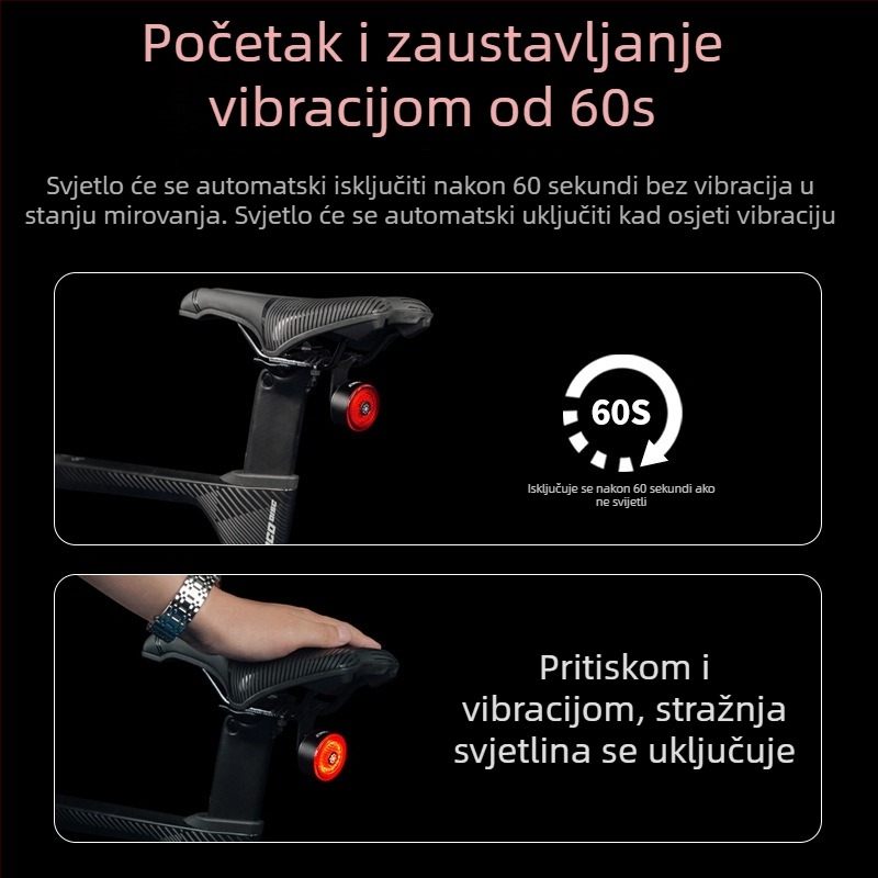 Tu Liao stražnja svjetiljka za bicikl s inteligentnim senzorom kočenja, za noćnu vožnju na cestovnim i planinskim biciklima, punjiva uz dodatnu opremu za punjenje
