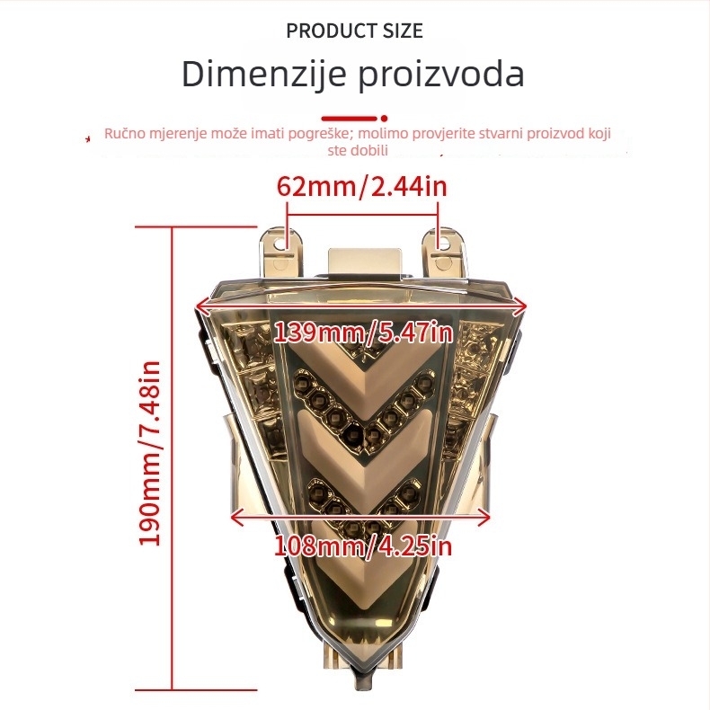 Stražnja svjetiljka za Yamaha YZF R15 (2014–2016), LED, 12V, 10W, meko svjetlo