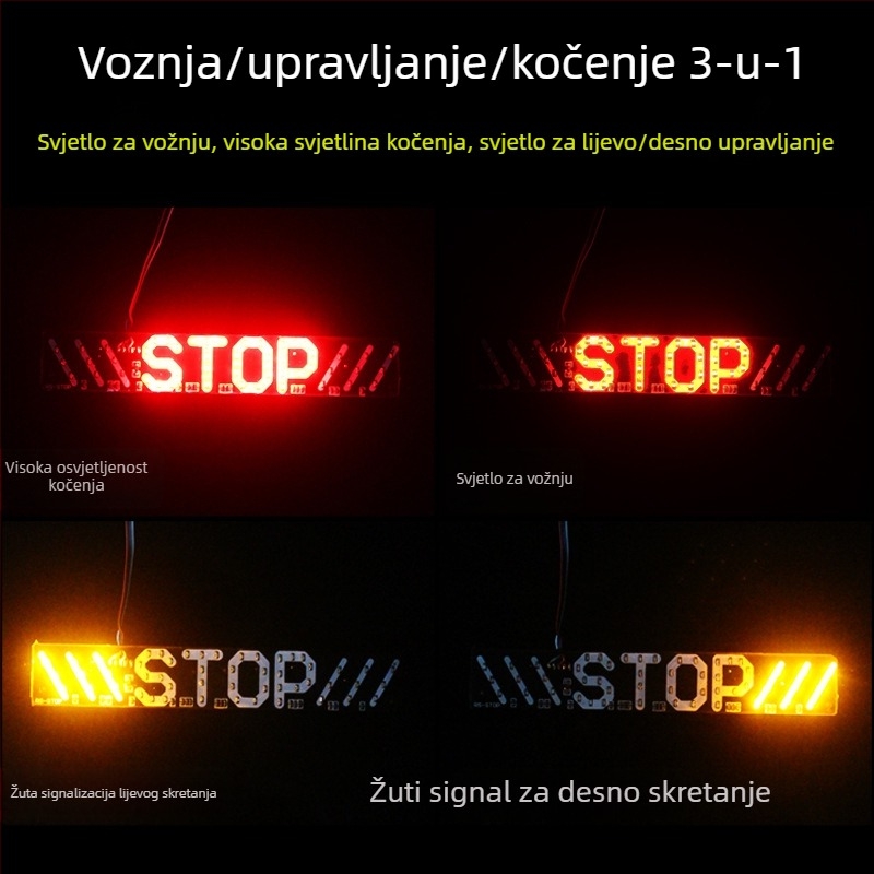 LED stražnje svjetlo za motocikl – kočnica, pokazivanje smjera i svjetlo za registarsku pločicu; univerzalna kompatibilnost; model Stop; Zhiguangyang