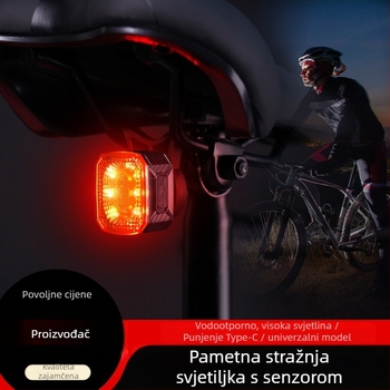 Inteligentna stražnja svjetiljka za bicikl sa senzorom kočenja i noćnim senzorom vožnje, za planinske bicikle, svjetlo upozorenja na cestu, mogućnost punjenja