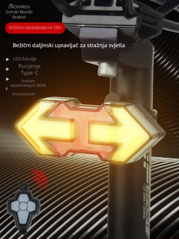 Stražnje svjetlo bicikla s inteligentnim daljinskim upravljanjem, USB punjenjem, pokazivačem smjera i kočnicom za noćnu vožnju