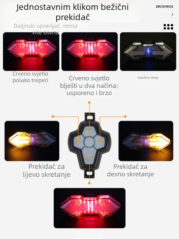 Stražnje svjetlo bicikla s inteligentnim daljinskim upravljanjem, USB punjenjem, pokazivačem smjera i kočnicom za noćnu vožnju