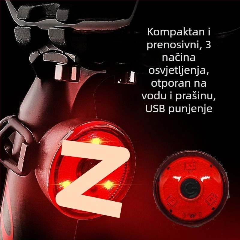 Noćna stražnja svjetiljka za bicikl – vodootporna, punjiva, za planinske bicikle, s funkcijom upozorenja i kočnice
