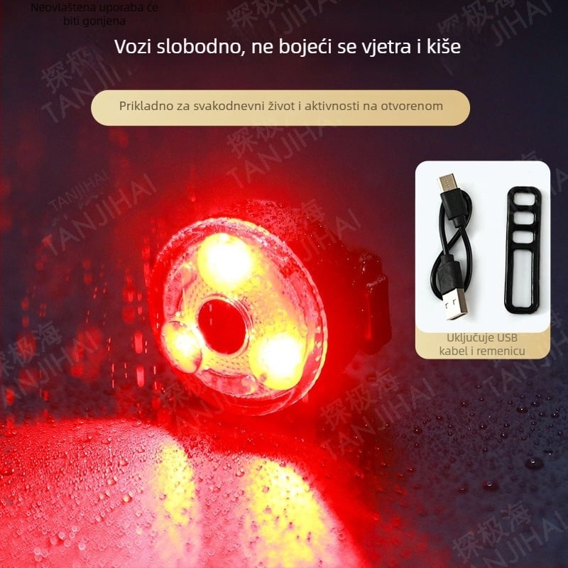 Noćna stražnja svjetiljka za bicikl – vodootporna, punjiva, za planinske bicikle, s funkcijom upozorenja i kočnice