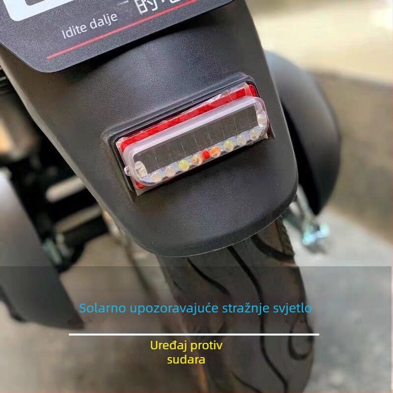 Solarno LED stražnje svjetlo za motocikle i laka vozila — anti-naletu bljeskalica, bez ožičenja, visokointenzivno svjetlo za kočnicu/u upozorenje, 1W, 5V, 1A, 50 000 sati