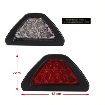 LED trokutasto stražnje svjetlo za motocikl s funkcijom upozorenja i treptajućom kočnicom, 12V, univerzalni model