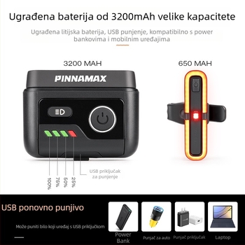 Set prednje biciklističke lampe i pametnog stražnjeg svjetla kočnice – aluminijska legura, vodootporno, USB punjenje