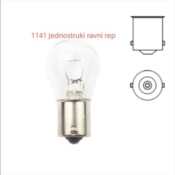 Automobilska halogenska žarulja 1016 – 12V, za kočnice, žmigavac i stražnje svjetlo, visoka pozicija, dvostruka repna s visokim/nižim nogama, ploski kut