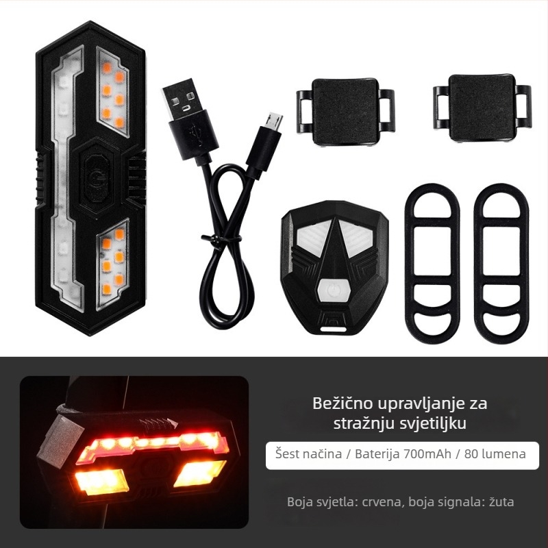 Novo svjetlo za bicikl s daljinskim upravljanjem za kočnicu i pokazivač smjera, USB punjenje, 40 LED, visoka svjetlina, stražnje zvučna sirena za noćnu vožnju