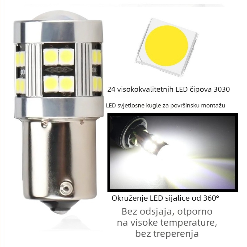 LED lampica za kočnice automobila, kompatibilna s 1156/1157/7440/7443, 12V, 3W, 6500K