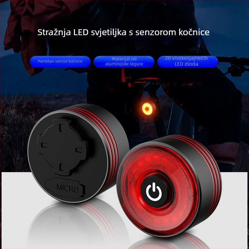 MANGELEYES stražnja svjetiljka za bicikl sa senzorom kočenja — aluminijska legura, prilagodljiva