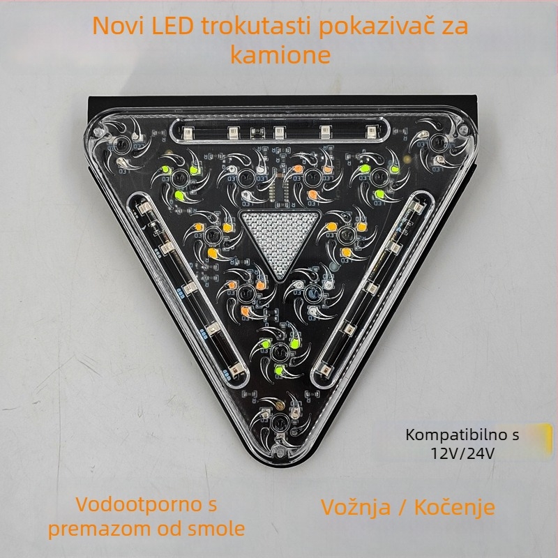 Šareni LED trokutasti svjetlo za kočenje, 12/24V, super jarko upozoravajuće svjetlo