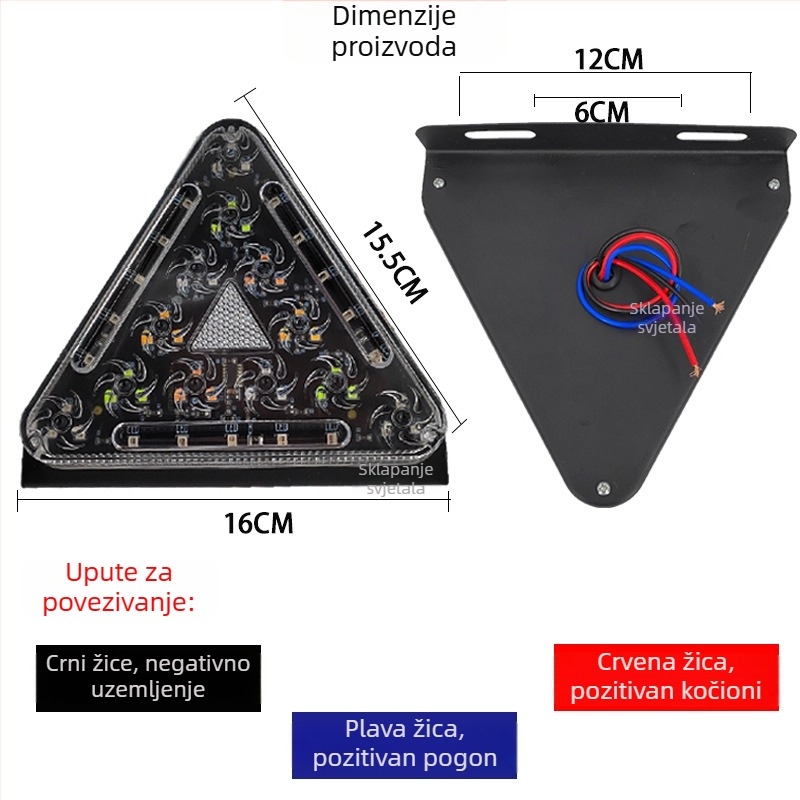 Šareni LED trokutasti svjetlo za kočenje, 12/24V, super jarko upozoravajuće svjetlo