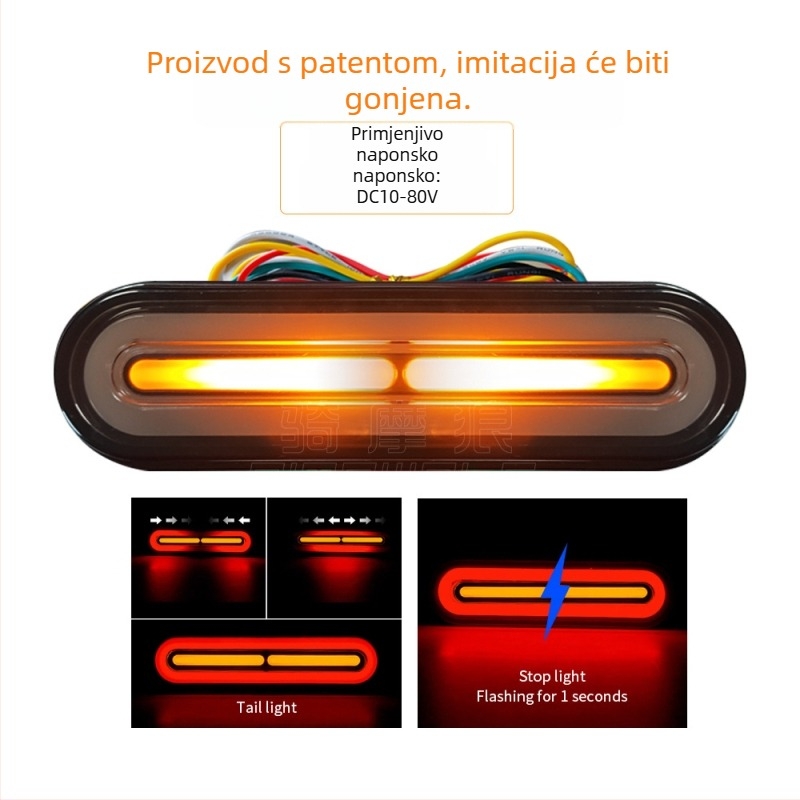 LED stražnje svjetlo za električna vozila i motocikle – model YLF-2TL-60, 10-80V, 600LM, vijek trajanja 30.000 h