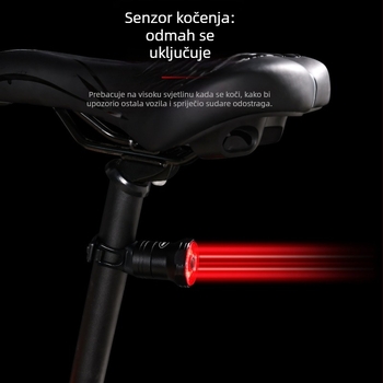 MJR stražnja svjetiljka za bicikl s inteligentnim senzorom kočenja, USB punjiva, prilagodljiva obrada
