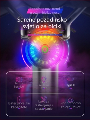 Stražnje svjetlo za bicikl s inteligentnim senzorom, oprema za noćnu vožnju, kompatibilno s MTB-om i cestovnim biciklima, bez prilagodbe