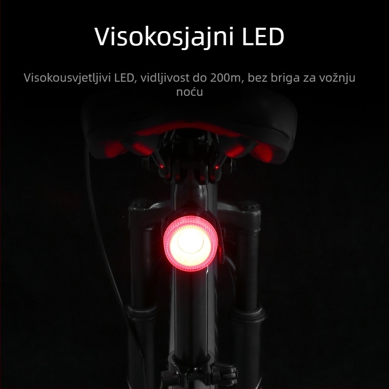 Stražnje svjetlo za bicikl s inteligentnim senzorom vibracija, za noćnu vožnju, visoka svjetlina, vodootporno, dugotrajna baterija