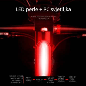 Stražnja LED svjetiljka za bicikl s Micro-USB punjenjem, COB LED, brzo pričvršćivanje remenom, vodootporna, 200 mAh baterija, za noćnu vožnju