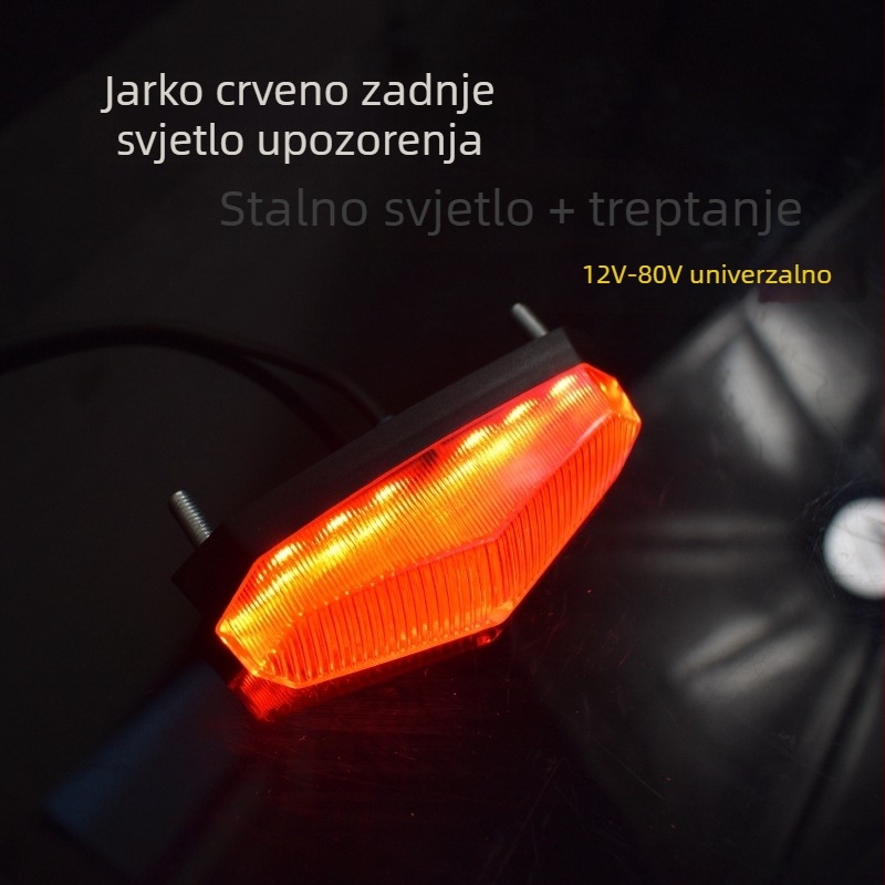 LED stražnja svjetiljka s treperavim efektom za električna vozila, 12V-80V, litijska baterija, svjetlo kočnice
