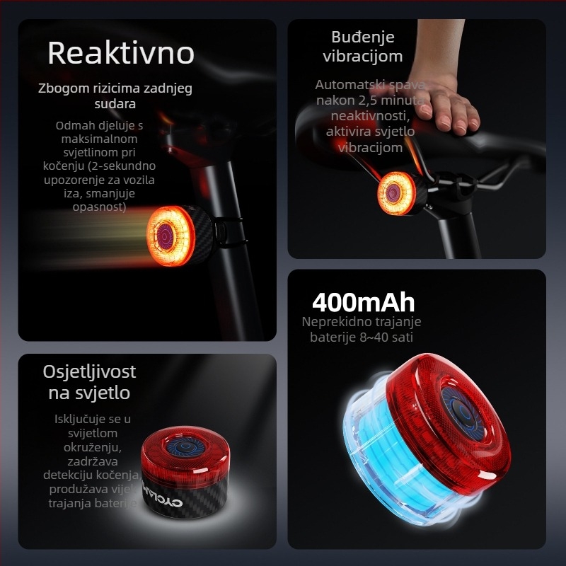 Cyclami Cy120 stražnja svjetiljka za bicikl s inteligentnim senzorom kočenja i senzorom vibracija