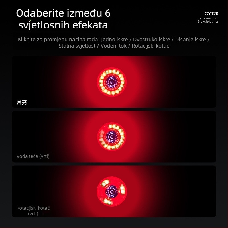 Cyclami Cy120 stražnja svjetiljka za bicikl s inteligentnim senzorom kočenja i senzorom vibracija