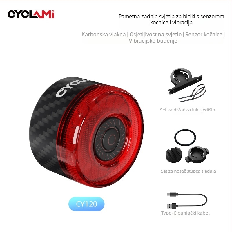 Cyclami Cy120 stražnja svjetiljka za bicikl s inteligentnim senzorom kočenja i senzorom vibracija