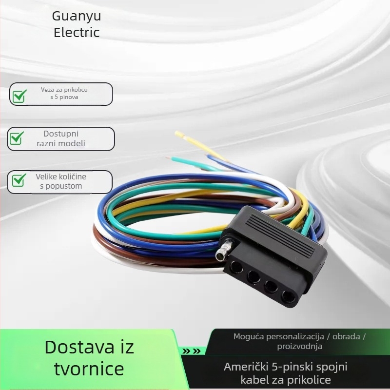 Guanrui 5‑pin priključak za prikolicu — muški i ženski konektor, bakreni kontakti, PVC izolacija, adapter za stražnja svjetla RV