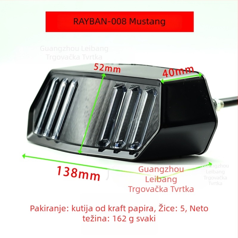 Zadnje svjetlo motocikla, model RAYBAN-008, LED vodnik svjetla, 1.8W, 12V