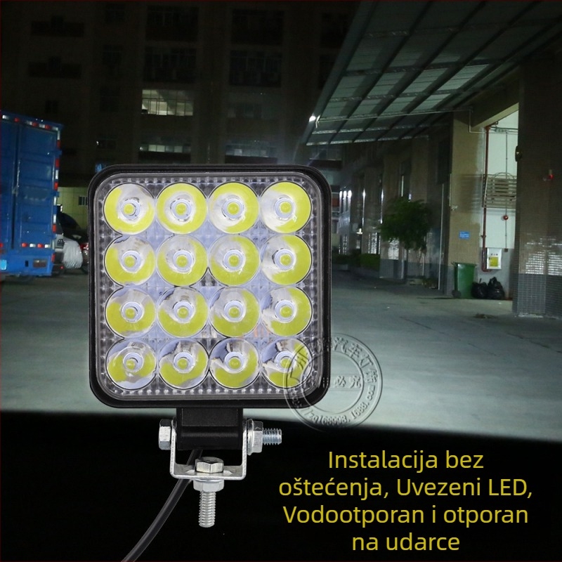 Automobilska LED radna svjetiljka, 48W, kvadratna, 16 LED, aluminijsko kućište, 12-24V, za off-road i kamione
