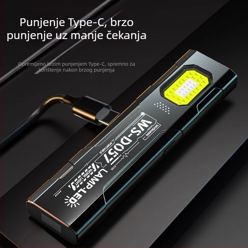 Mala LED baterijska svjetiljka s ručnim pogonom, magnetska montaža, ultra-tanka, power bank funkcija