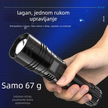 Prijenosna ručna LED svjetiljka: ultrajaka svjetlost i dugačak domet, LED 15W, 3,7V, ugrađena 18650 baterija, domet 200–500 m