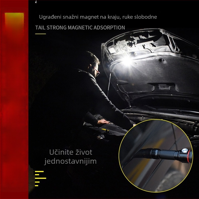 Višefunkcijski fenjer T6/L2 sa zumom i magnetom, COB LED za popravke, ponovno punjenje 10W (18650 baterija • aluminijski kućište • optični zum • COB LED)