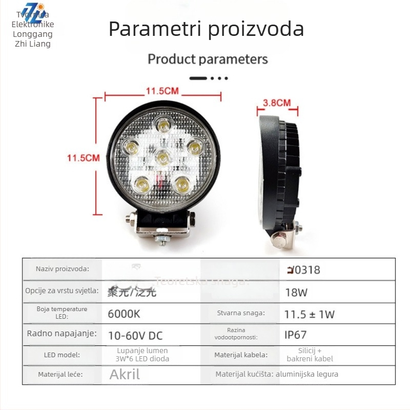 LED radna svjetiljka za terenska vozila i strojeve, 18W, 12-60V, 960 lm, 6500K