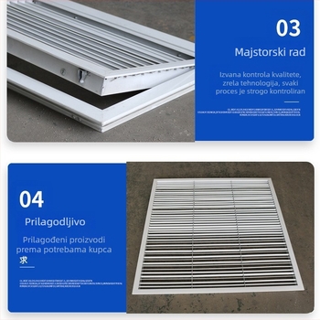 Aluminijski otvor za zrak sa žaluzijama, jednostruki, povrat zraka s filtrom, otvor za inspekciju, ulaz zraka, vanjski zid vodootporan
